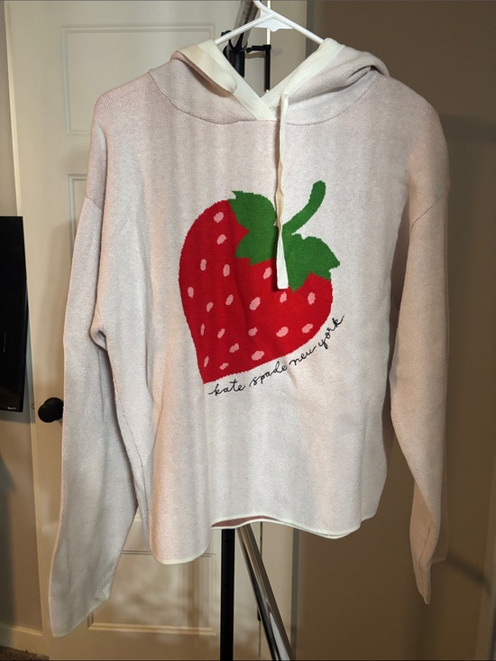 kate spade Sweaters - kate spade cream hoodie with red strawberry graphic and green leaves